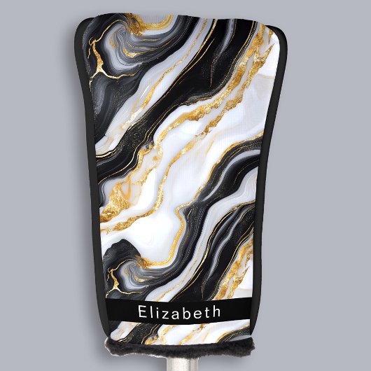 Modern Black White Gold Marble Personalized Golfheadcover