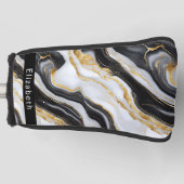 Modern Black White Gold Marble Personalized Golfheadcover (Voorkant)