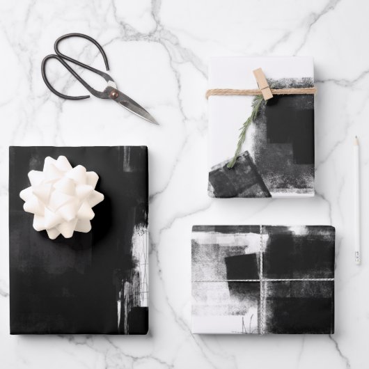 Modern Black White Grey Rustic Abstract s3 Inpakpapier Vel (Voorkant)