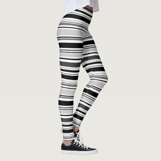 Modern Black White Grey Stripes Pattern Leggings (Rechts)
