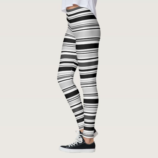 Modern Black White Grey Stripes Pattern Leggings (Links)