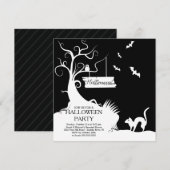 Modern Black White Halloween Party Invitation Kaart (Voorkant / Achterkant)