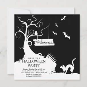 Modern Black White Halloween Party Invitation Kaart