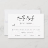 Modern Black White Hand Lettered Meals Wedding RSVP Kaartje (Voorkant)