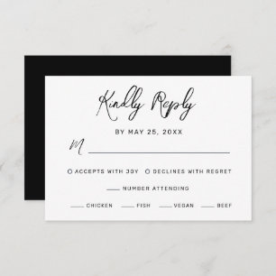Modern Black White Hand Lettered Meals Wedding RSVP Kaartje