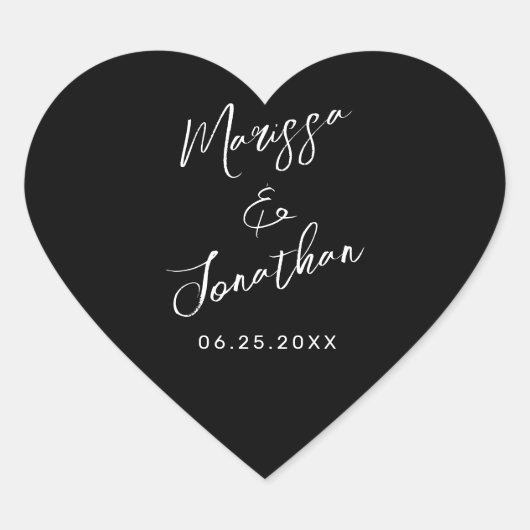 Modern Black White Hand Lettered Script Wedding Hart Sticker (Voorkant)