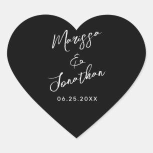 Modern Black White Hand Lettered Script Wedding Hart Sticker