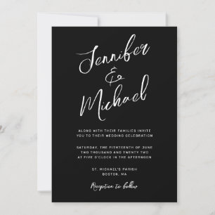 Modern Black White Hand Lettered Script Wedding Kaart