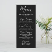 Modern Black White Hand Lettered Script Wedding Menu (Staand voorkant)