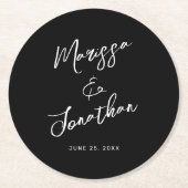 Modern Black White Hand Lettered Script Wedding Ronde Kartonnen Onderzetter (Voorkant)
