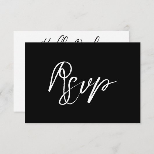 Modern Black White Hand Lettered Script Wedding RSVP Kaartje (Voorkant / Achterkant)