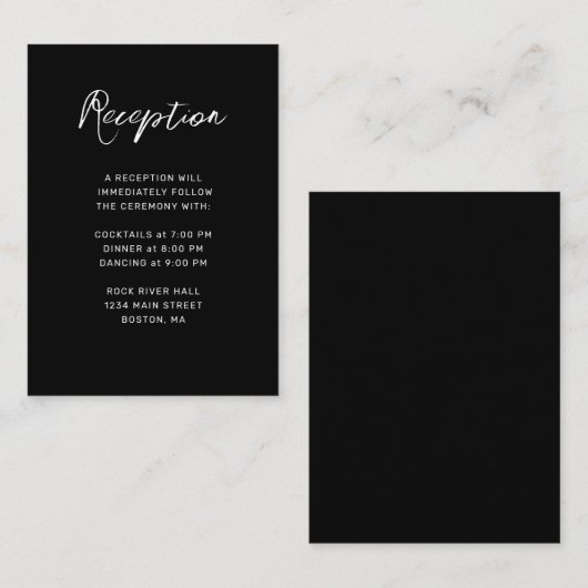 Modern Black White Hand Lettered Wedding Reception Informatiekaartje (Voorkant / Achterkant)