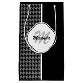 Modern Black White Houndstooth Monogram en naam Klein Cadeauzakje (Voorkant)