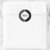 Modern Black White Houndstooth Monogram en naam Ronde Sticker (Tas)