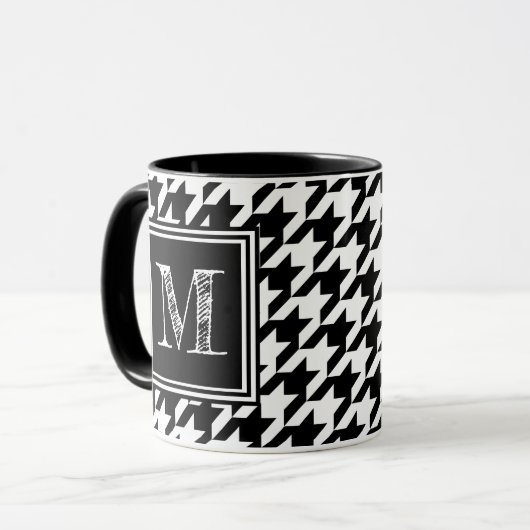 Modern Black White Houndstooth Monogram Mok (Voorkant links)