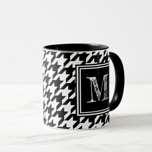 Modern Black White Houndstooth Monogram Mok (Voorkant rechts)