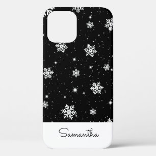 Modern Black White-kerstsnowflake-patroon iPhone 12 Hoesje