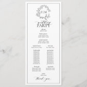 Modern Black White Leafy Crest Monogram Weddenscha Programma (Achterkant)