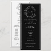 Modern Black White Leafy Crest Monogram Weddenscha Programma (Voorkant / Achterkant)