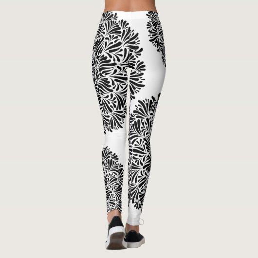 Modern Black & White Mandala Pattern Geometric Leggings (Achterkant)