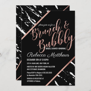 Modern Black White Marble Roos Gold Brunch Bubble Kaart