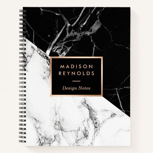 Modern Black White Marble Texture Designer Notes Notitieboek (Voorkant)