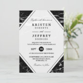 Modern Black White Marble Wedding Invitation Kaart (Staand voorkant)
