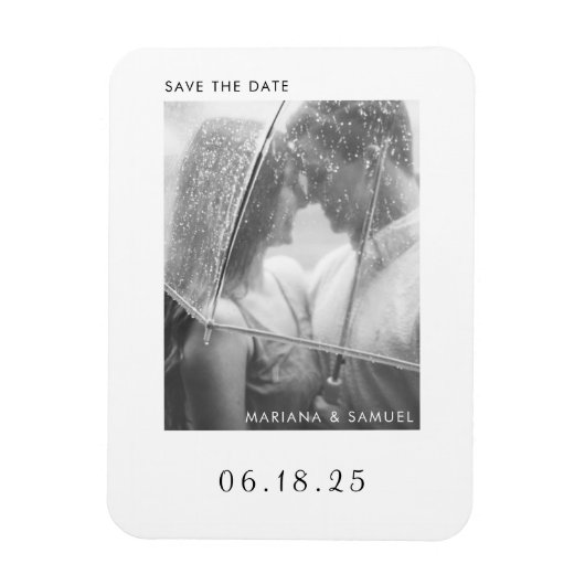 Modern Black White Minimalist Photo Save the Date Magneet (Verticaal)