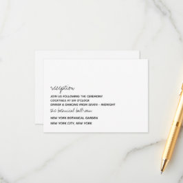 Modern Black & White Minimalist Script Wedding Informatiekaartje