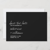 Modern Black & White Minimalist Script Wedding Save The Date (Achterkant)