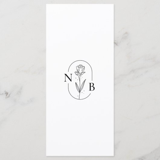 Modern Black White Minimalist Weddenschap Monogram Menu (Achterkant)