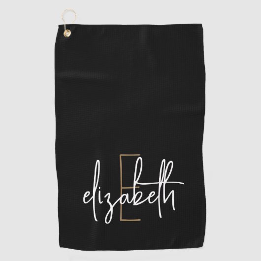 Modern Black White Monogram Name Golfhanddoek (Voorkant)