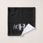 Modern Black White Monogram Name Passen getrouwd Bad Handdoek (Wasdoekje)