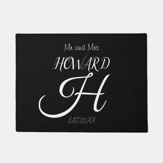 Modern Black White Monogram Name Passen getrouwd D Deurmat (Voorkant)