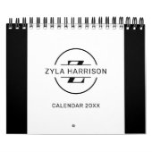 Modern Black White Monogram Name To Do List Kalender (Hoes)