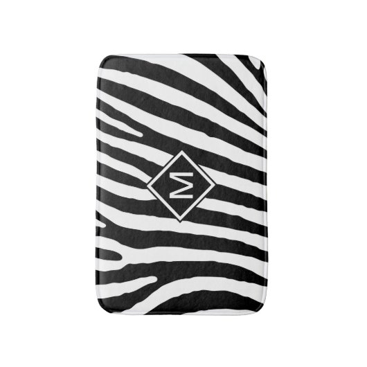 Modern Black White Monogram Stripes Name Initiaal Badmat (Voorkant Verticaal)