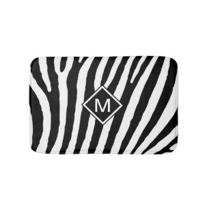 Modern Black White Monogram Stripes Name Initiaal Badmat