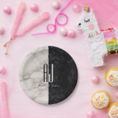 Modern Black White Monogram Weddenschap Papieren Bordje (Feest)