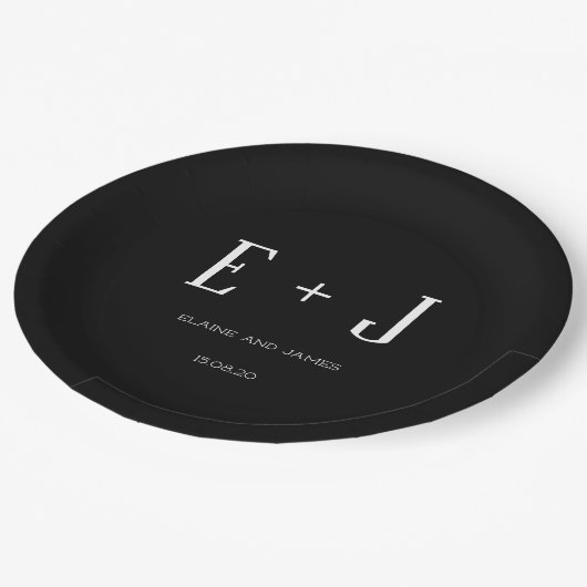 Modern Black White Monogram Weddenschap Papieren Bordje (Gekanteld)