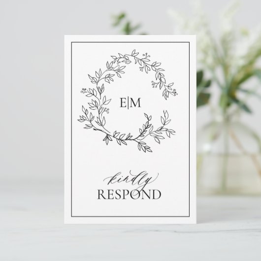 Modern Black White Monogram Wedding QR Code RSVP  (Staand voorkant)