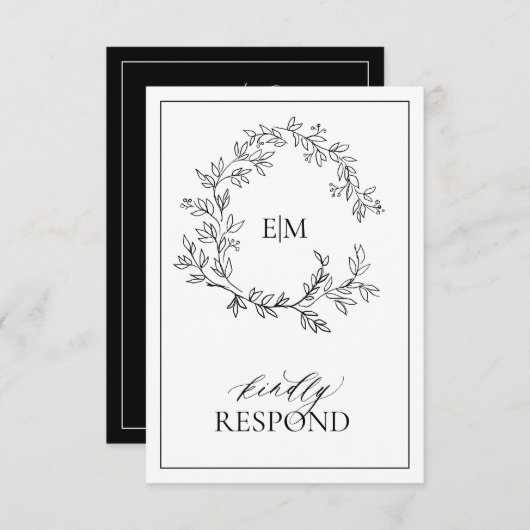 Modern Black White Monogram Wedding QR Code RSVP  (Voorkant / Achterkant)