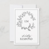 Modern Black White Monogram Wedding QR Code RSVP Kaartje (Voorkant)