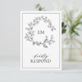 Modern Black White Monogram Wedding QR Code RSVP Kaartje (Staand voorkant)
