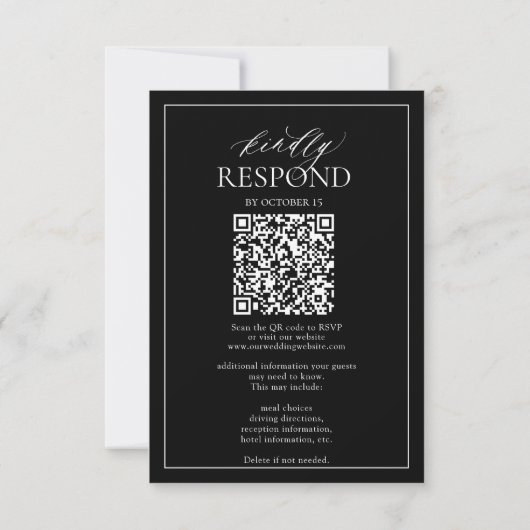 Modern Black White Monogram Wedding QR Code RSVP Kaartje (Achterkant)