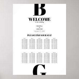 Modern Black White Monogram Wedding Seating Chart Poster