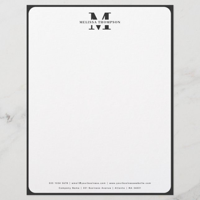 Modern Black & White Monogrammed Letterhead Briefhoofd (Voorkant)