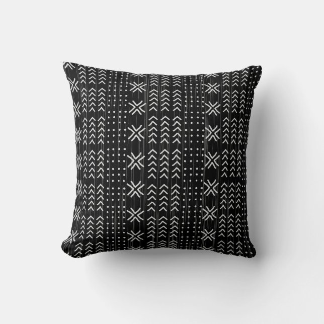 Modern Black White Mudcloth African Pattern Kussen (Voorkant)