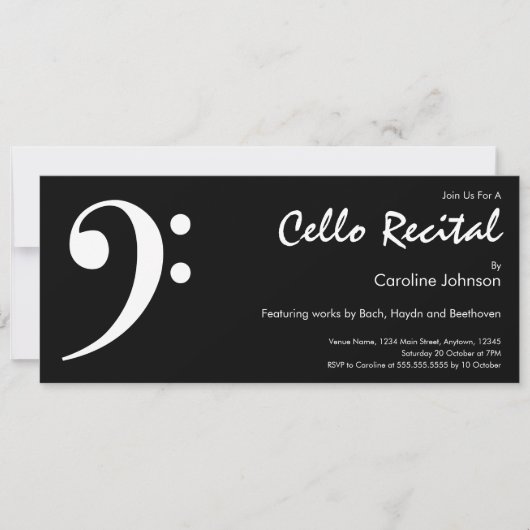 Modern Black White Music Cello Concert Overweging Kaart (Voorkant)