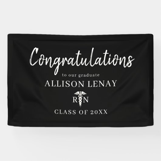 Modern Black White Nurse Graduse Party Name Spandoek (Horizontaal)