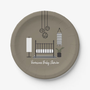 Modern Black + White Nursery Baby shower Papieren Bordje